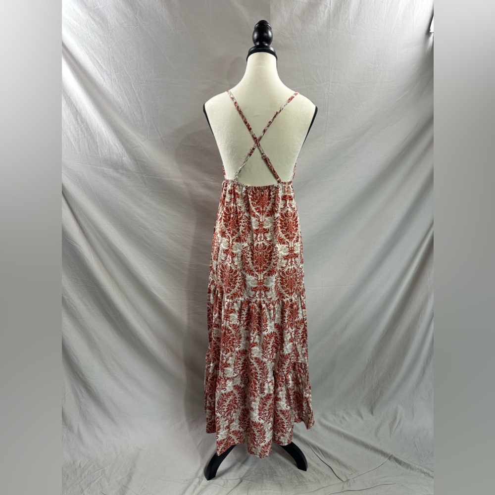 Boho Floral Print Sleeveless Cross-Front Maxi Dress Rust - Picture 9 of 9